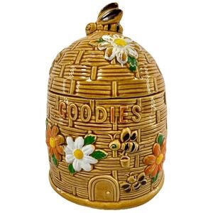 Cookie Jar Goodies Jar With Lid Honeybees Daiseys 1960's Vintage Japan Cottage